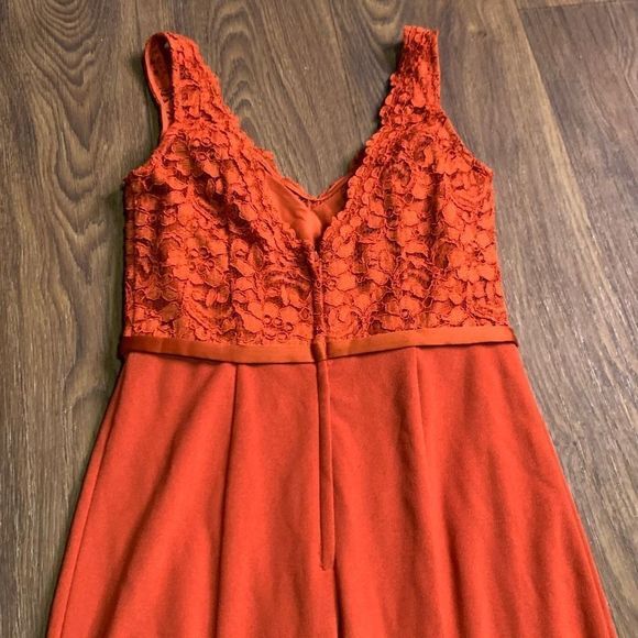 David’s bridal formal long dress burnt orange lace maxi dress. Fall dance - Picture 5 of 7